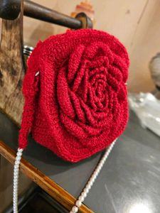 Red Rose Crochet Crossbody Bag