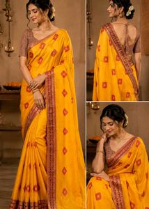 Mustard Yellow Chiffon Saree With Blouse