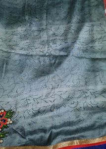 Elegant Grey Saree with Floral Embroidery
