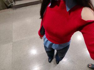Red Cold Shoulder Sweater Top