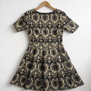 Elegant Damask Print Fit & Flare Dress
