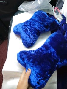 Blue Velvet Bone Pillows - Set of 2