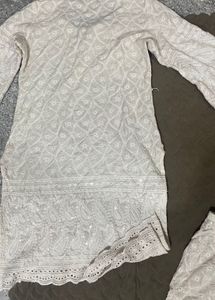 off White lace crosia Kurta Set