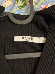 NA-KD Black EcoVero Ribbed Cropped Top