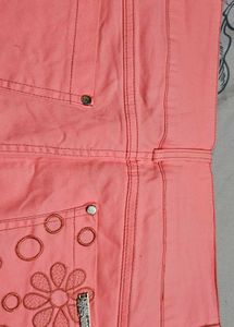 Peach Floral Denim Mini Skirt