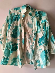 White &amp; Teal Floral Kurta Set