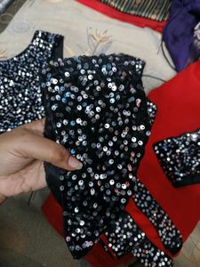 Red Saree with Sequin Border