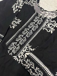 Elegant Black Kurta Set with White Print
