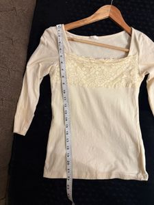Cream Lace Square Neck Top