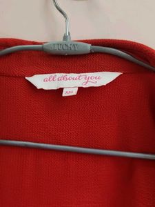 Red Textured Button-Up Shirt