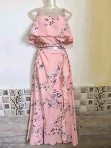 Peach Floral Printed Two-Piece Set for Women