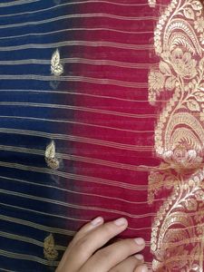 Elegant Navy Blue Saree with Gold Embellishments