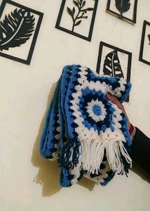 Blue &amp; White Afgan inspired Crochet Scarf