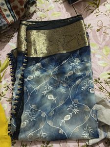 Elegant Blue Tie-Dye Saree with blouse