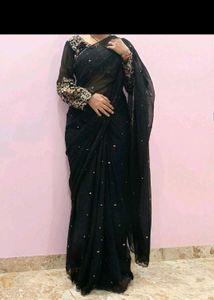 Elegant Black Embroidered Saree