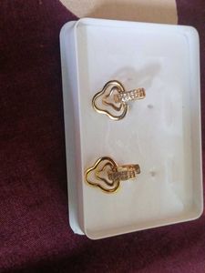 Gold Tone Guitar Earrings with Crystals