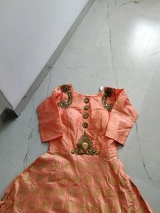 Peach Ethnic Gown with Gold Embellishments