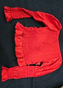 Red Ruched Bow Detail Top