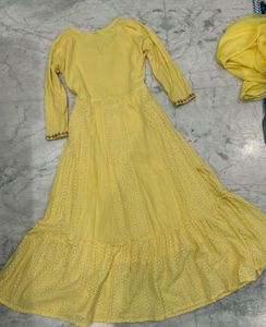 Yellow Chikankari Embroidered Anarkali Set