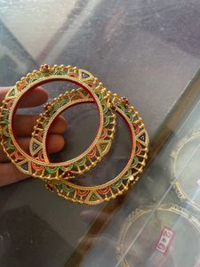 Exquisite Gold Tone Bangles with Meenakari Work