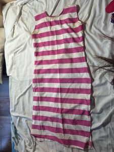 Pink & White Striped Sleeveless kurta