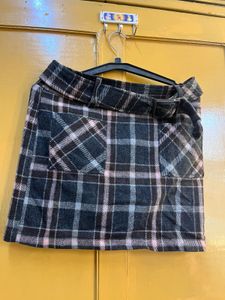 Plaid Skirt with Belt Detail