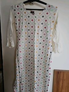 White Kurta with Mirror Work