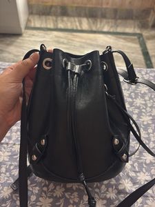 Black Leather Bucket Bag