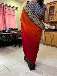 Designer Orange and Red Saree (With Blouse)