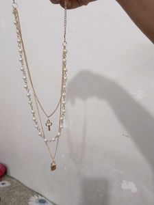 Layered Pearl &amp; Lock Necklace