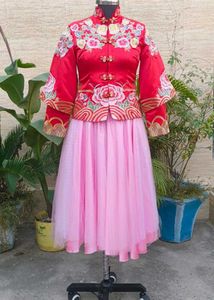 Embroidered Red Traditional Top with Pink Skirt