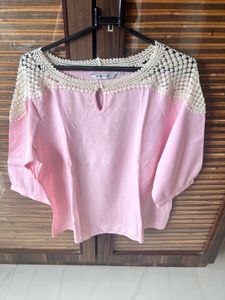 Pretty Pink Crocheted Neck Kurta