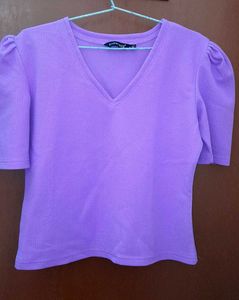 Purple Ribbed Crop Top