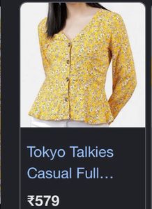Yellow Floral Print Peplum Top