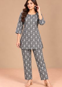 Stylish Grey Floral Kurta Set