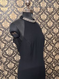 Elegant Black Maxi Dress with Embellished Neckline
