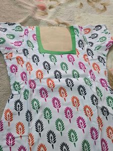 White Kurta with Colorful Leaf Print