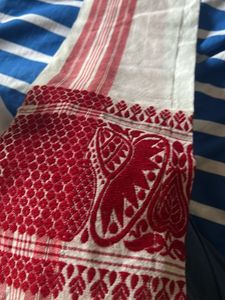 Brand New Gamcha Cotton Assamese Japi Design Without Tag Gamcha For Stylish Soft Fabric Towel 180 Gsm (Red And White, Pack-1)