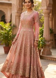 Elegant Pink Embroidered Gown