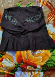 Brown Embroidered Peplum crop Top