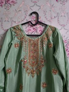 Festive Green Silk Kurta + Dupatta