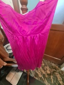 Strapless, draped Satin Magenta Dress