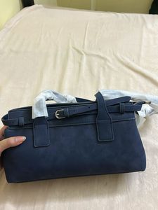 classy navy blue leather suede bag