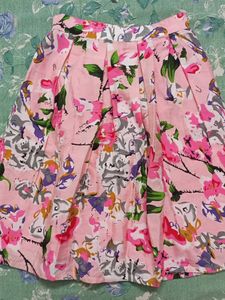 Pink Floral Pleated Skirt