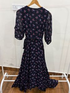 Navy Blue Floral Wrap Maxi Dress