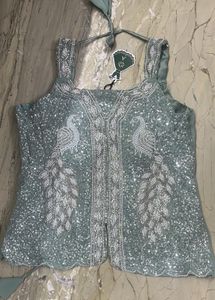 Elegant Teal Embellished Cape Gown