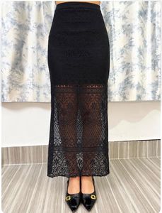 Black vintage long lace skirt