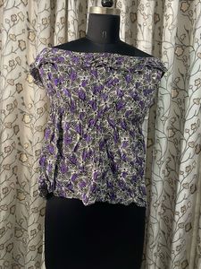 Purple Floral Off-Shoulder Smocked Top