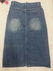 Denim Midi Skirt with Front Slit