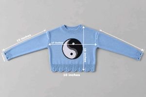 BABY BLUE YIN YANG DISTRESSED CROPPED SWEATER